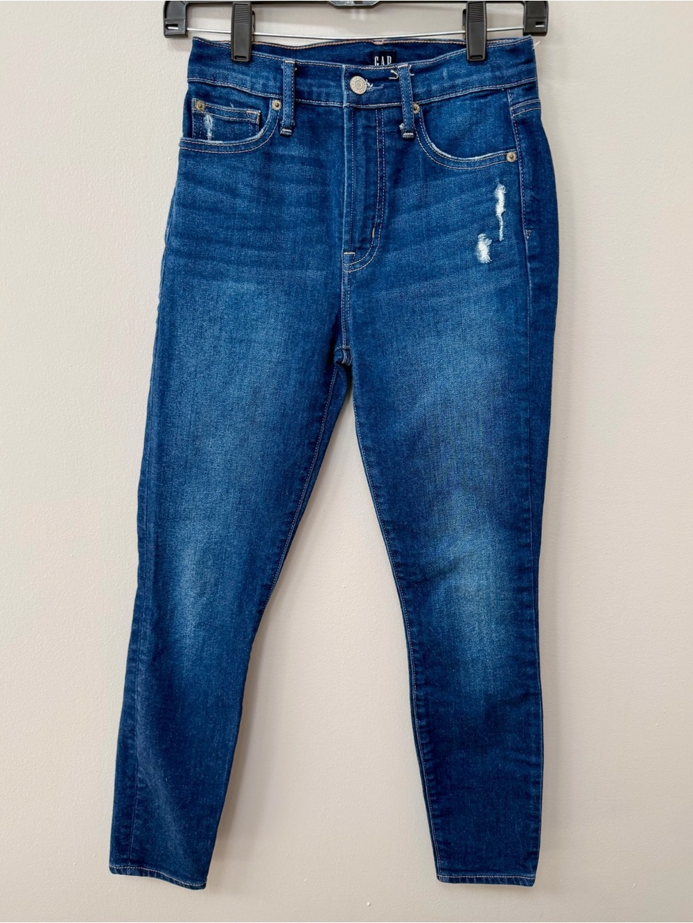 GAP Dark Blue True Skinny Jeans with Subtle Distress